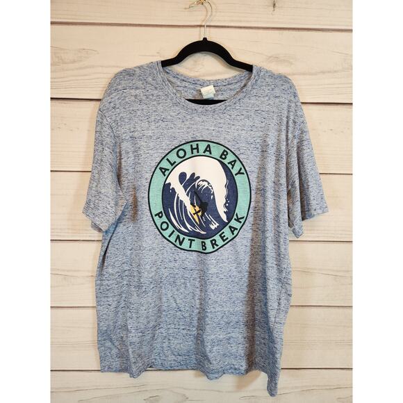 H&M Mens Blue Solid Crew Neck Aloha Bay Point Break Short Sleeve T-Shirt Size XL - Picture 1 of 6